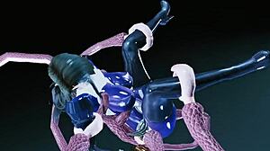 Le personnage de Skyrim avec des tentacules baise une fille en bottes et chaussures en PVC