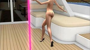 Petrecere privată cu iaht cu o stripteuză care își arată degetele de la picioare de cămilă